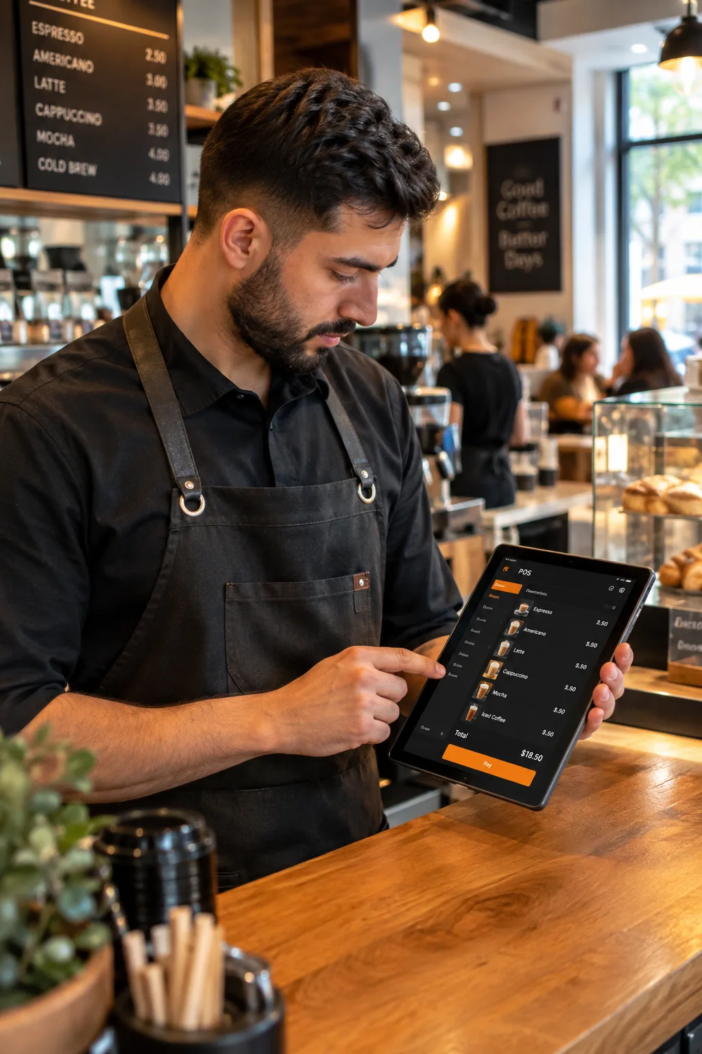 Staff member taking an order on GCR at the café counter