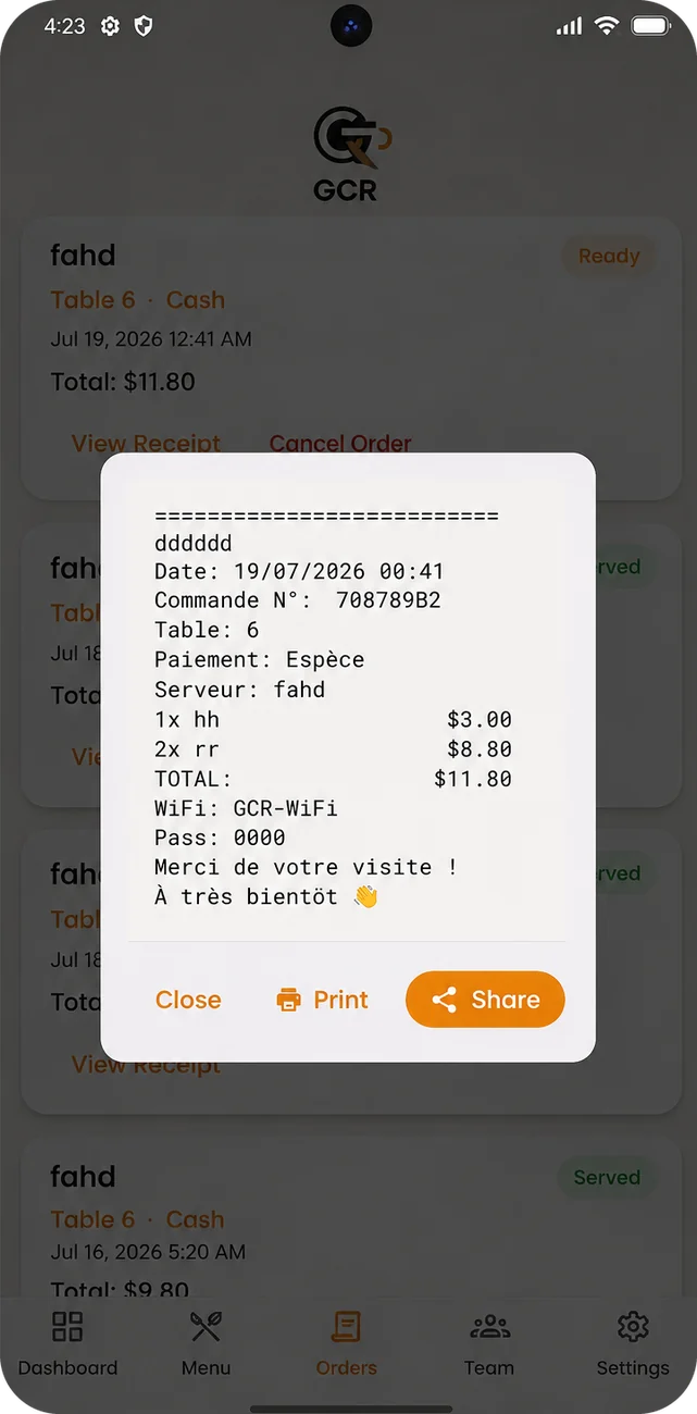 GCR receipt preview ready to print or share